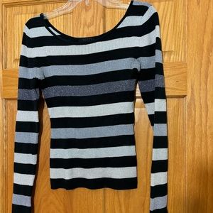 The Limited Stretch black and sliver striped long sleeve ribbed shirt